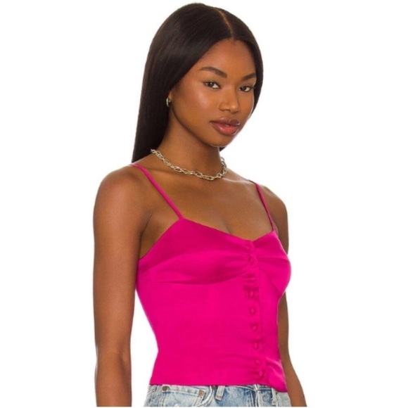 Camila Coelho Tops - NWT Camila Coelho Polly Satin Button Front Camisole Top Very Berry Bright Pink